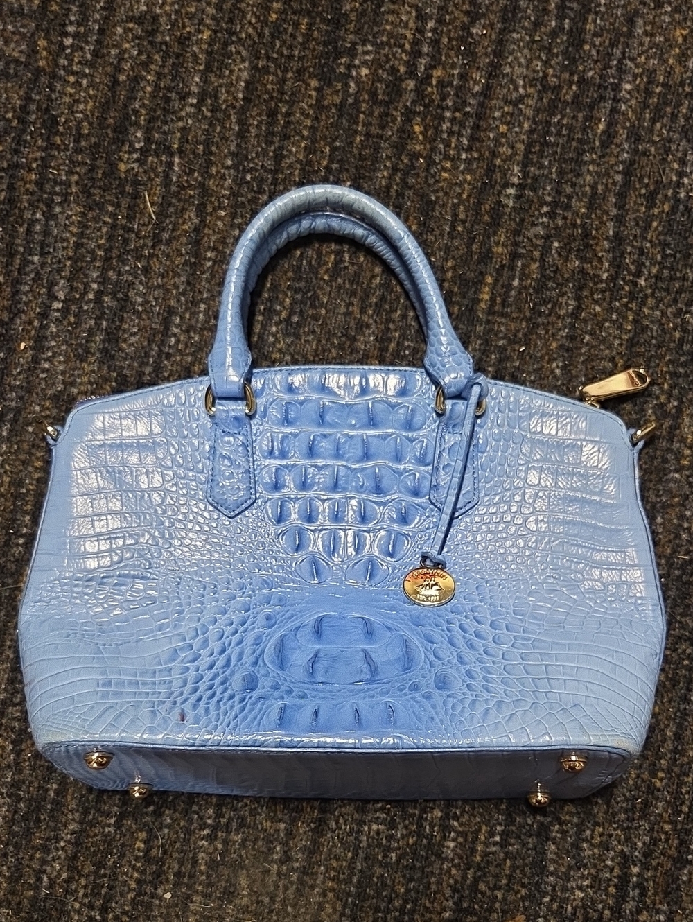 Brahmin Light Blue Croc-Embossed Top-Handle Satchel